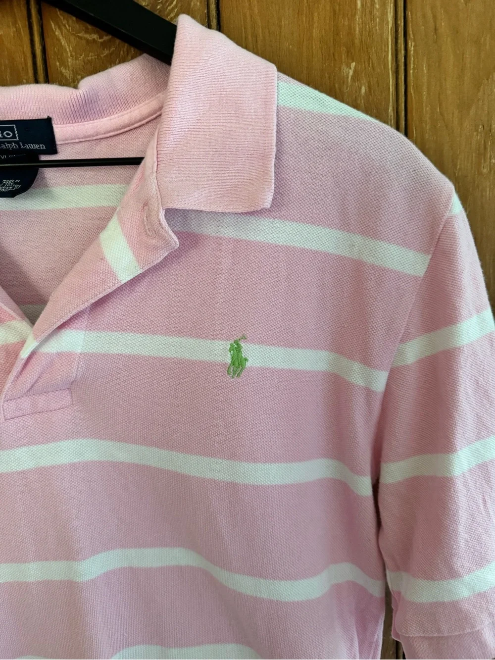 Polo Ralph Lauren Boys XL 18-20 Pink White Striped Polo Shirt
